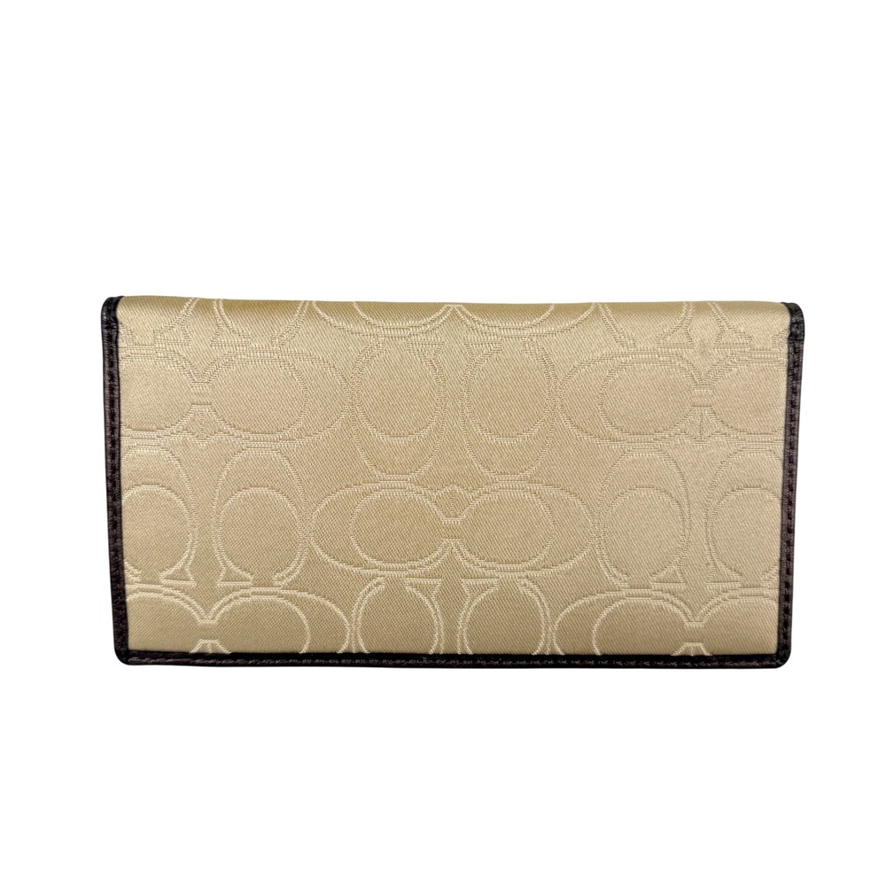Coach Signature Pattern‎ checkbook case holder wallet Gold Brown Leather Trim